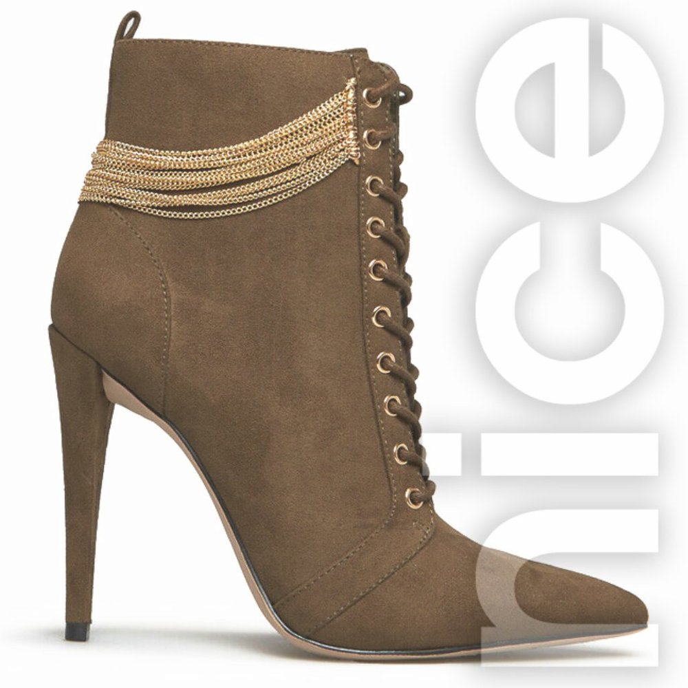 SHOEDAZZLE KEEP ME HIGH CHAIN DETAIL STILETTO BOOTIE